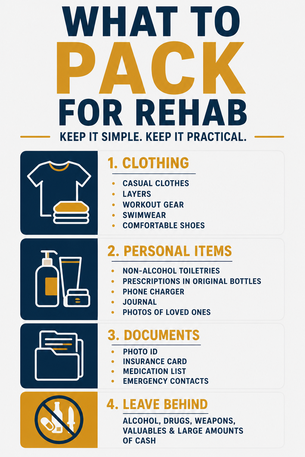 what to pack for rehab in orange county CA